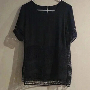Lysse 2 layer short sleeve black top womens medium‎